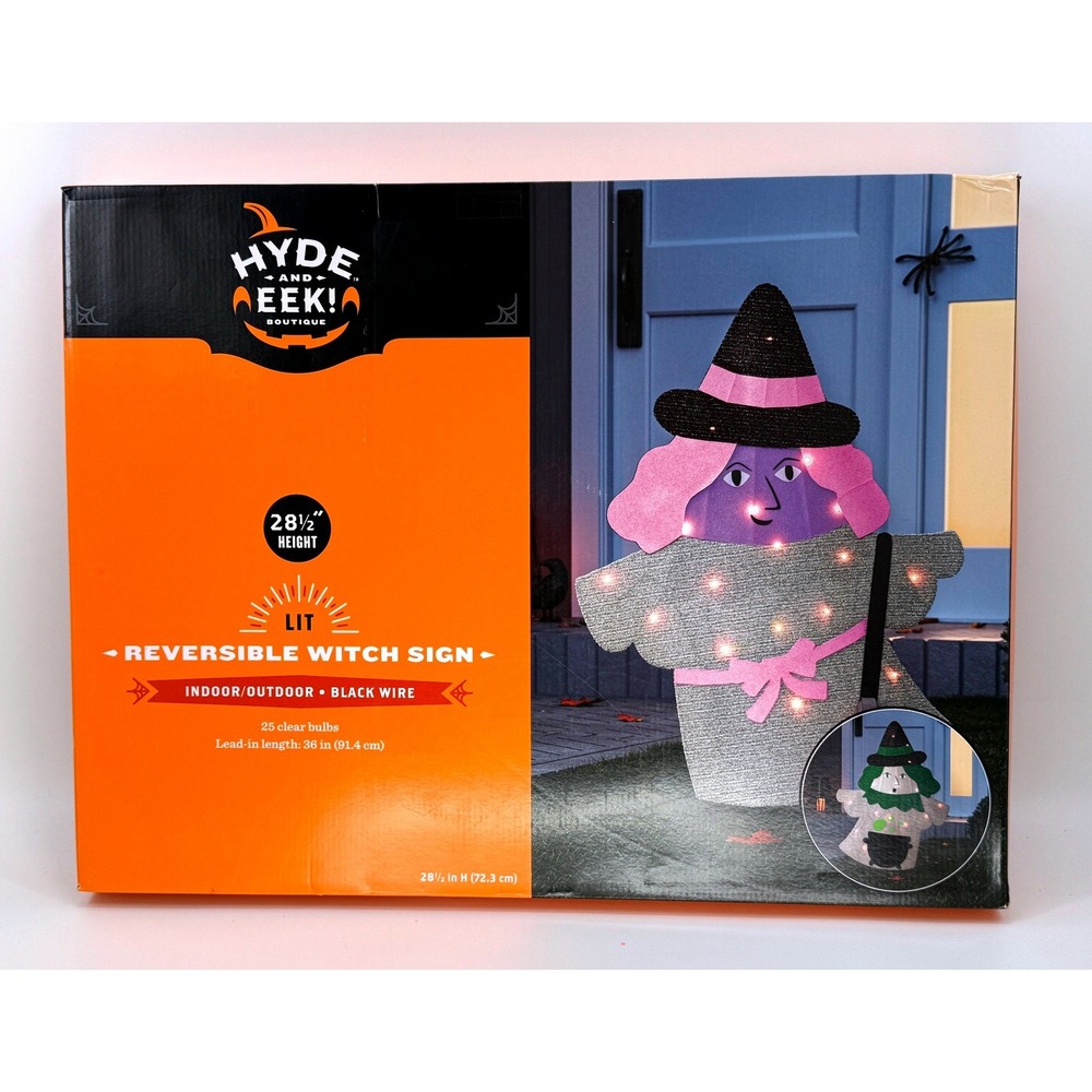 Hyde and EEK Lit Reversible Witch Sign 28.5" Halloween Decor Indoor Out